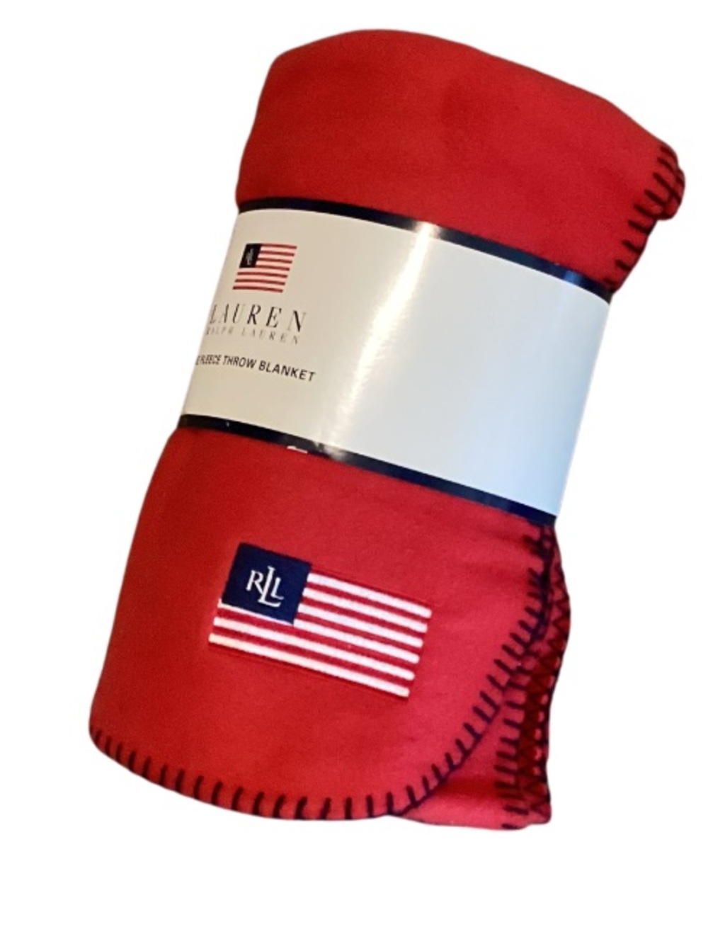 Ralph Lauren Red Fleece Throw with Flag Patch 50x70 NWT